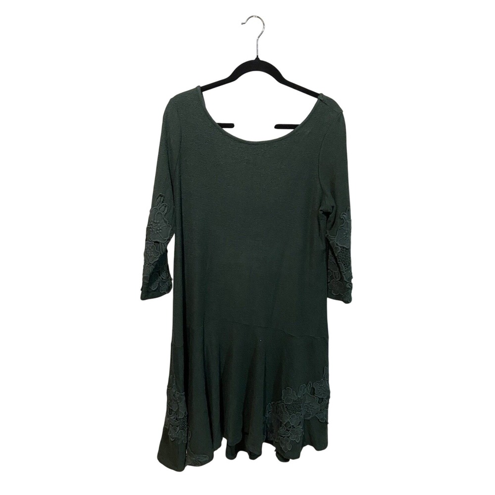 Maeve Anthropologie Forest Green Linen‎ Cotton Lace Trim Drop Waist Dress Large